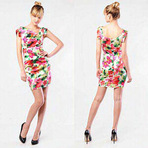 Black Halo Multi Jackie Stretch Sateen Floral Mini Dress Women‎ Size 2